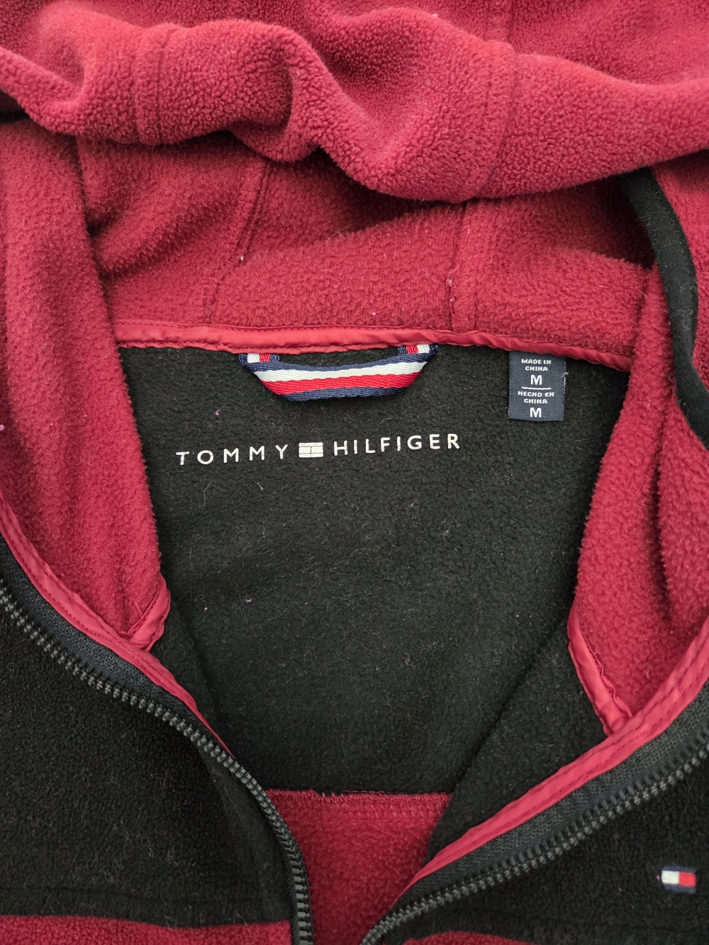 Tommy Hilfiger Maroon and Black Hooded Fleece Jacket - Picture 2 of 5